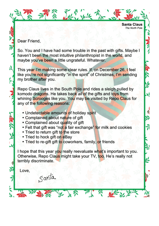 Repo Claus Visit Santa Letter Template Printable pdf