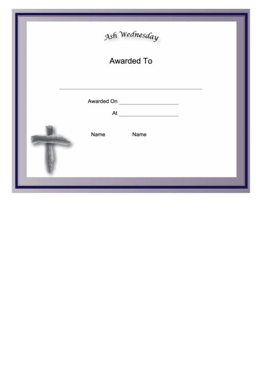 Ash Wednesday Holiday Certificate Printable pdf
