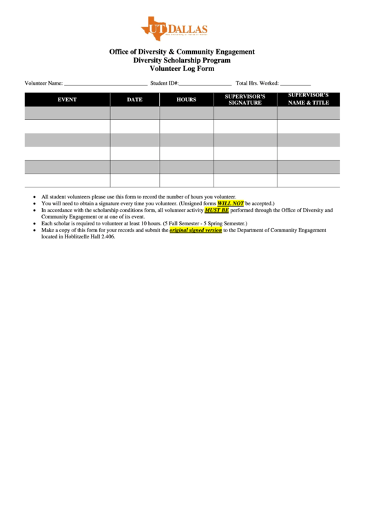 Fillable Volunteer Log Form Printable pdf