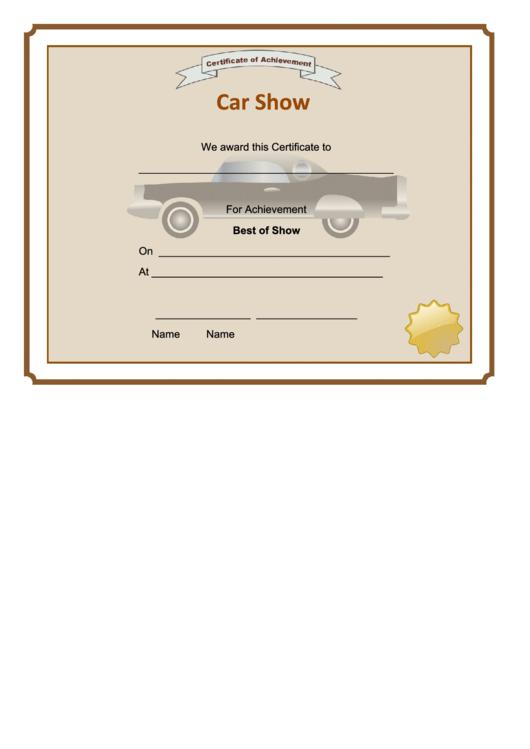 Car Show - Best Of Show Certificate Printable pdf