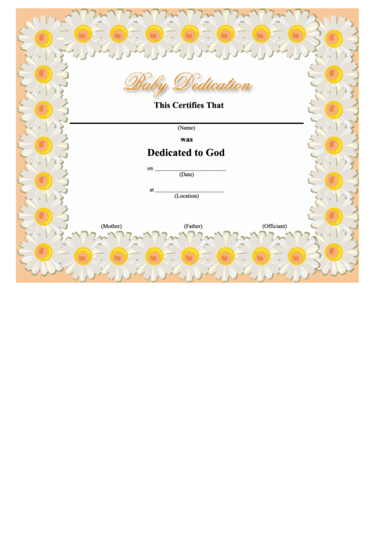 Baby Dedication Certificate Template Printable pdf