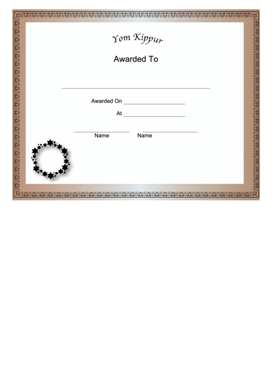 Yom Kippur Holiday Certificate Printable pdf