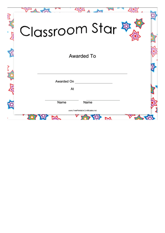 Classroom Star Certificate Printable pdf