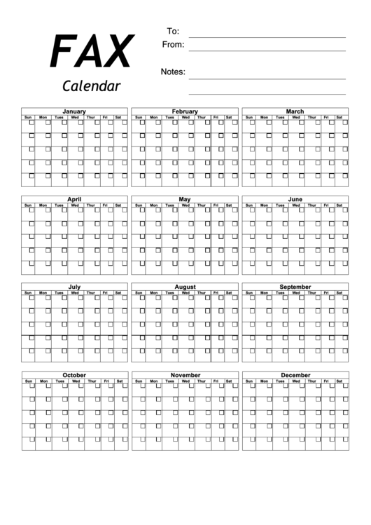 Fax Year Calendar Template Printable pdf
