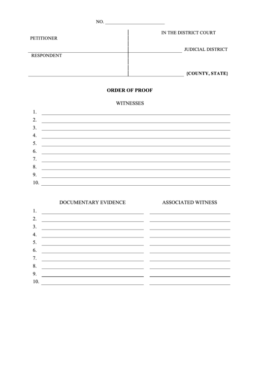 Order Of Proof Form Template Printable pdf