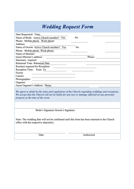 Wedding Request Form printable pdf download