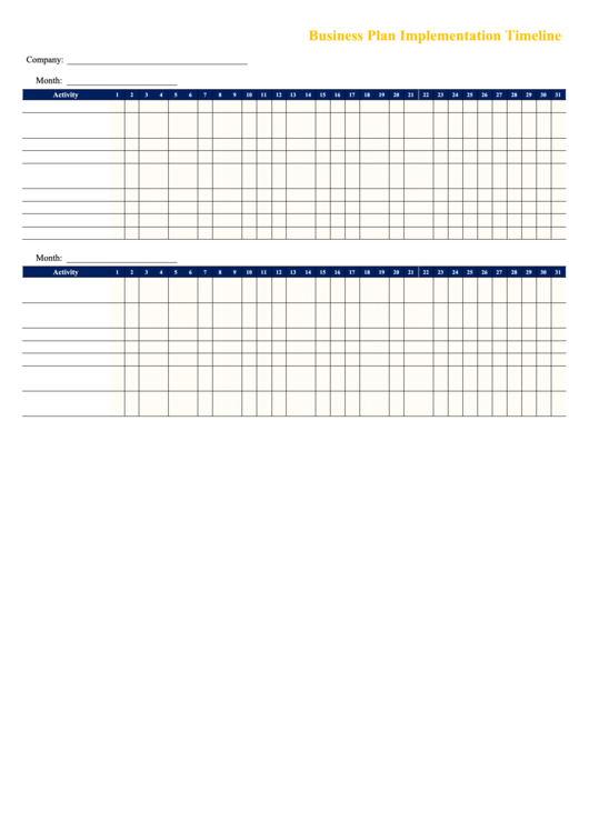 Business Plan Implementation Timeline printable pdf download