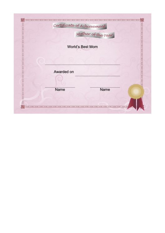 Mother Of The Year Certificate Printable pdf