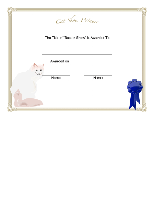 Cat Show Winner Certificate Printable pdf