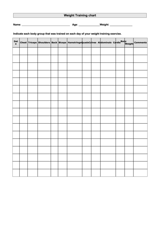 Weight Lifting Chart Printable pdf