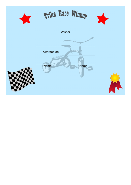 Tricycle Race Winner Certificate Printable pdf