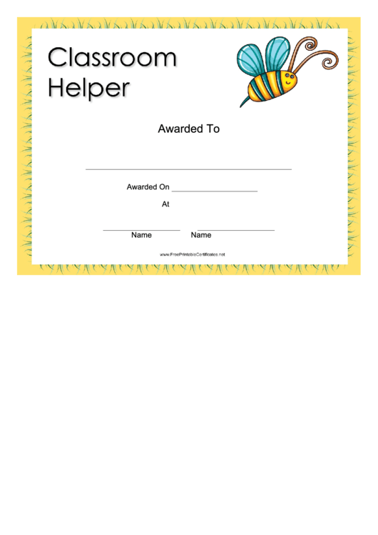 Classroom Helper Certificate Printable pdf