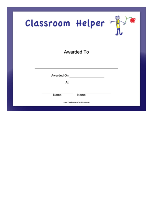 Classroom Helper Boy Certificate Printable pdf