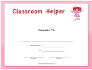 Classroom Helper Girl Certificate