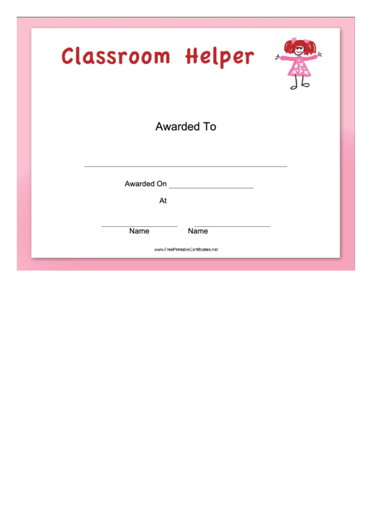 Classroom Helper Girl Certificate Printable pdf