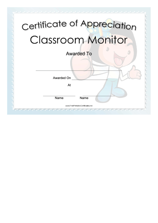 Classroom Monitor Appreciation Girl Certificate Printable pdf
