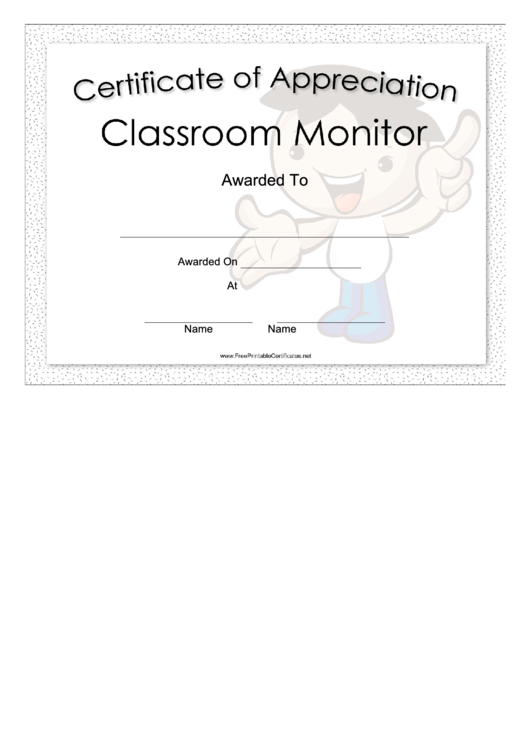 Classroom Monitor Appreciation Boy Certificate Printable pdf