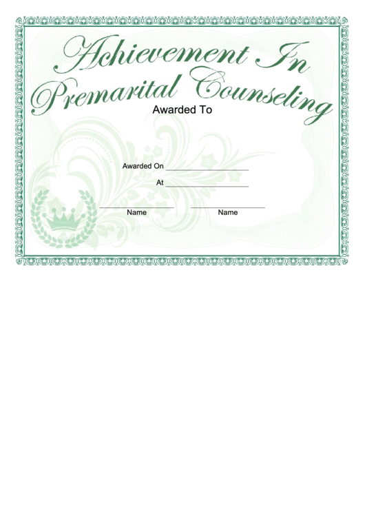 Achievement Of Premarital Counseling Certificate Printable pdf