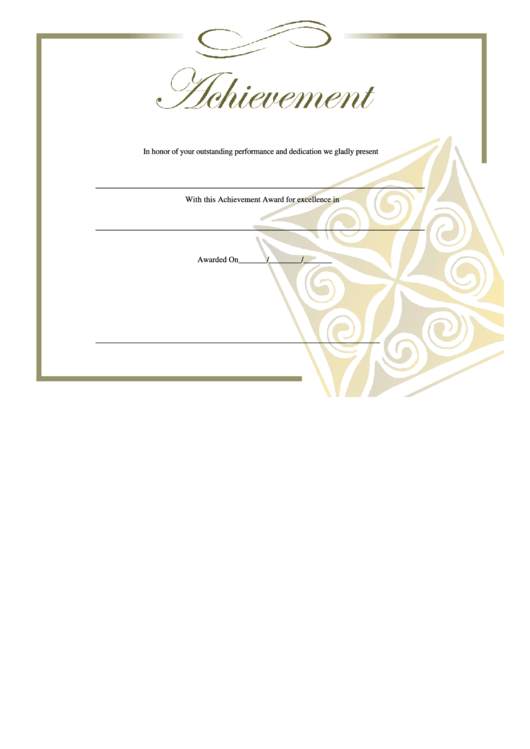 Certificate Of Achievement Template - Yellow Printable pdf