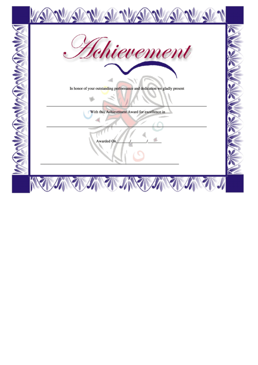 Certificate Of Achievement Template - Blue Printable pdf