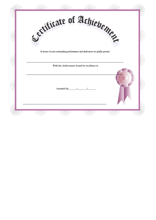 Certificate Of Achievement Template - Pink Printable pdf