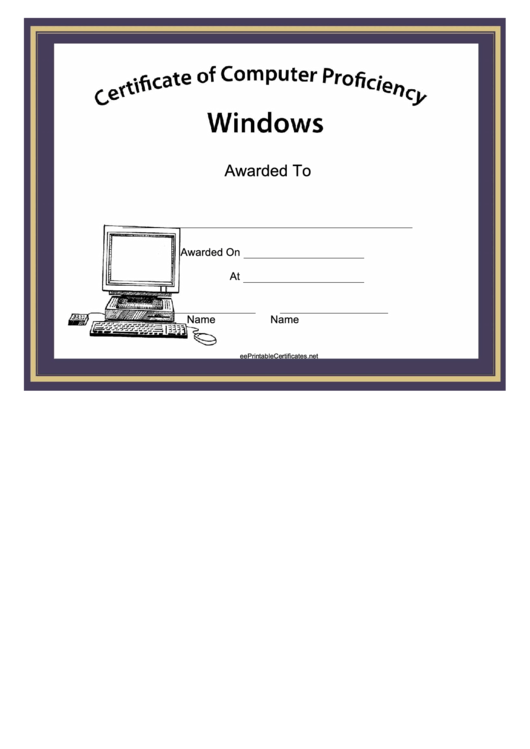Windows Computer Proficiency Certificate Printable pdf