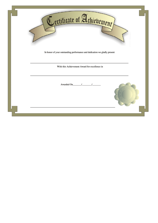 Certificate Of Achievement Template - Gold Printable pdf