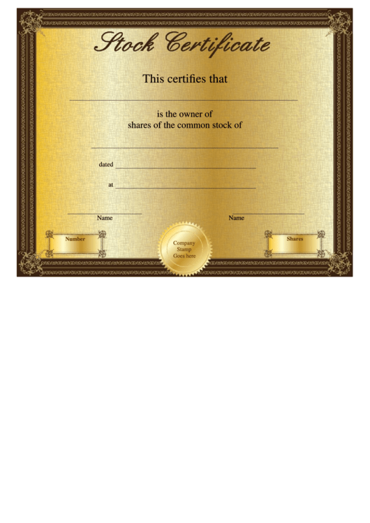Common Stock Owner Certificate Template Printable pdf