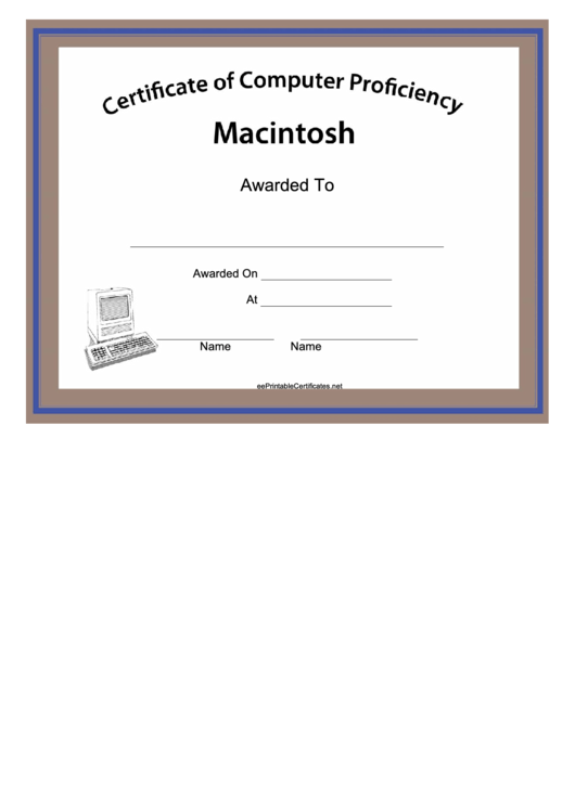 Macintosh Computer Proficiency Certificate Printable pdf