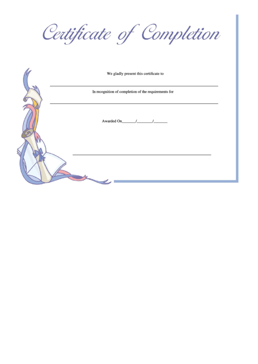 Completion Certificate Template Printable pdf