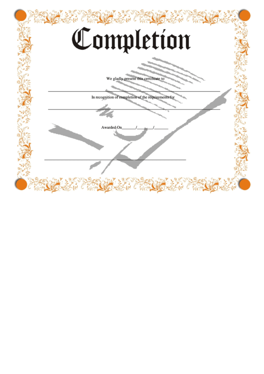 Orange Certificate Of Completion Template Printable pdf