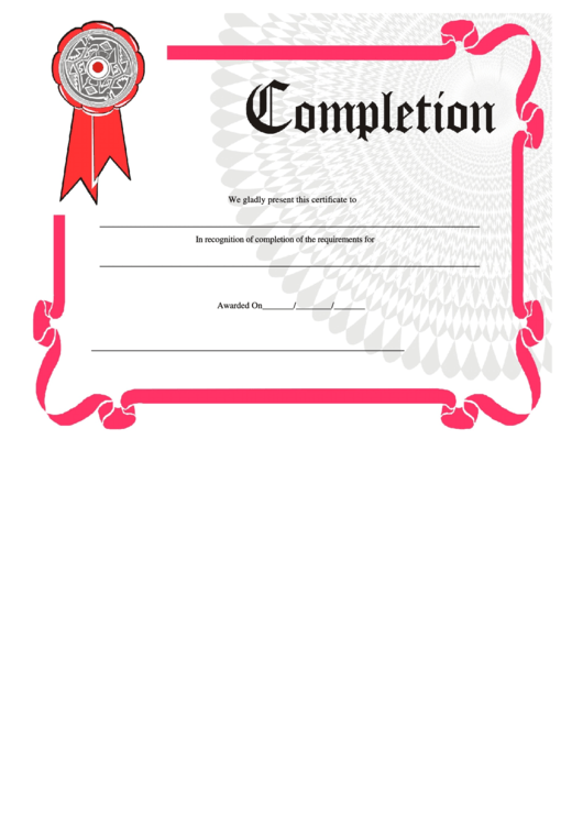 Pink Certificate Of Completion Template Printable pdf