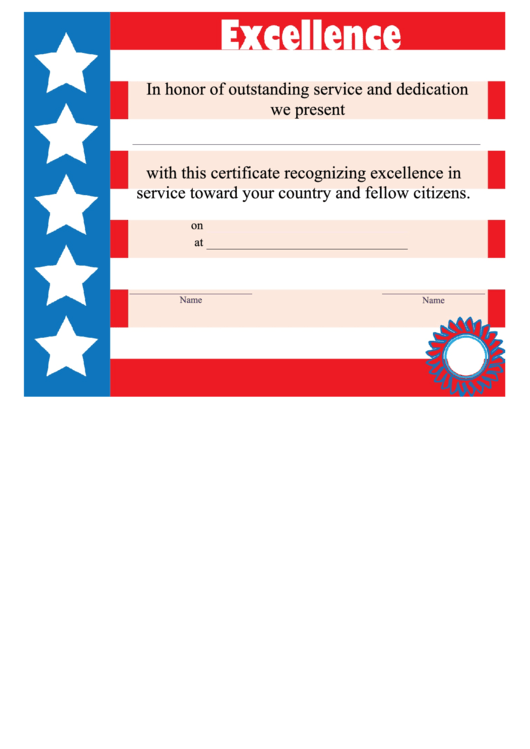 Certificate Of Excellence Template Printable pdf