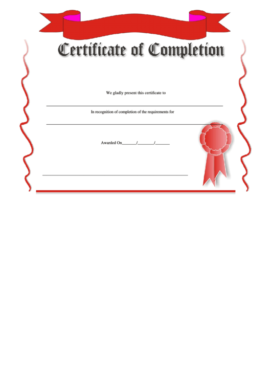 Red Certificate Of Completion Template printable pdf download
