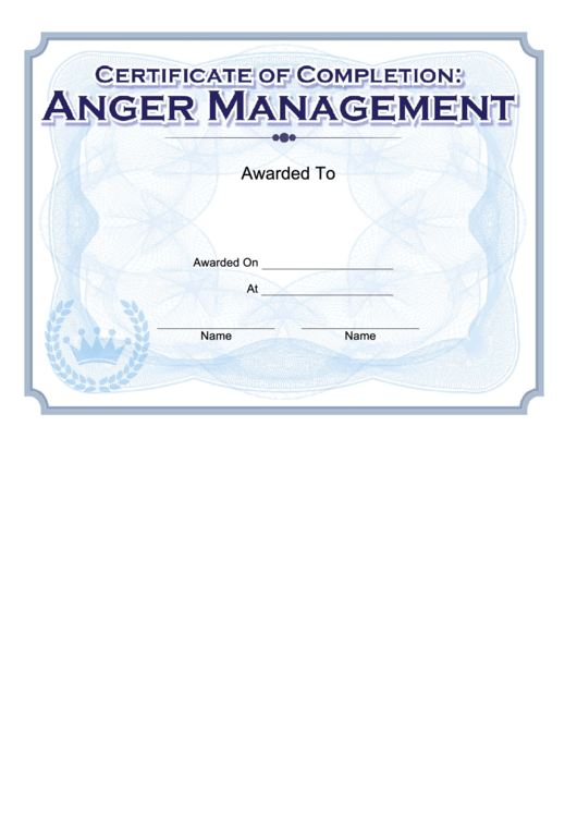 Anger Management Certificate Of Completion Template Printable pdf