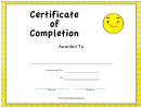 Yellow Faces Certificate Of Completion Template