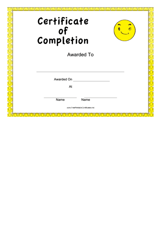 Yellow Faces Certificate Of Completion Template Printable pdf