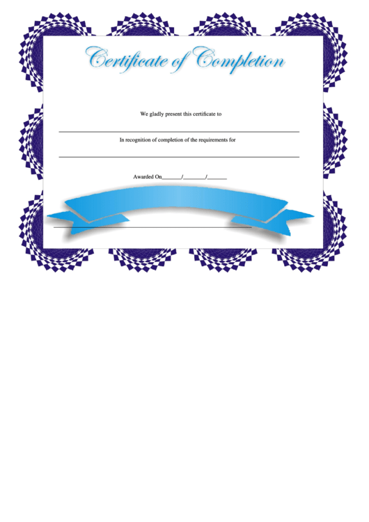 Certificate Of Completion Template - Blue Printable pdf