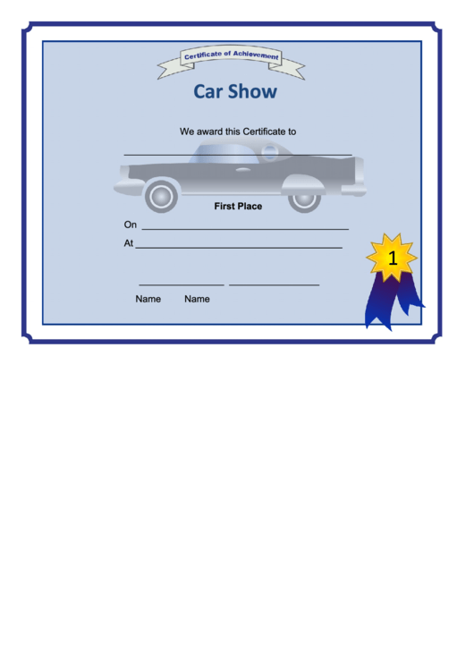 Fillable Car Show - 1st Place Certificate Printable pdf