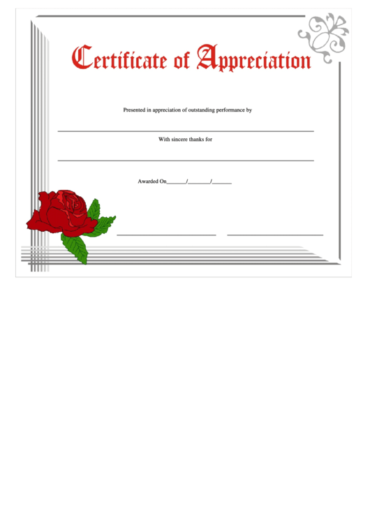 Rose Appreciation Certificate Template Printable pdf