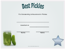Best Pickles Certificate