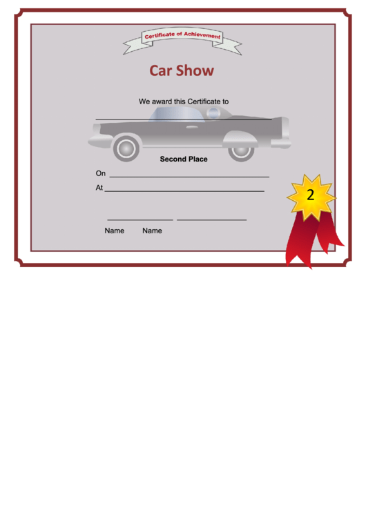 Car Show - 2nd Place Certificate Printable pdf