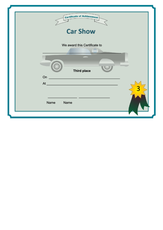 Car Show 3rd Place Certificate Printable pdf