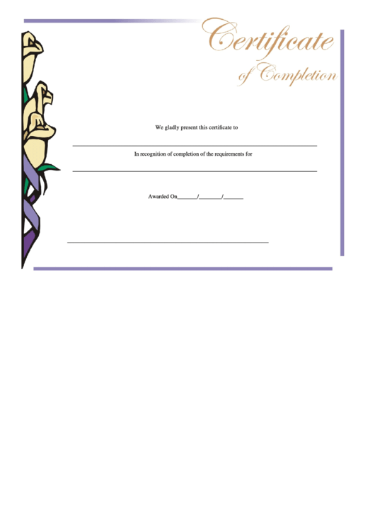 Completion Certificate Template - Flower Printable pdf