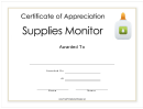 Supplies Monitor Appreciation Certificate