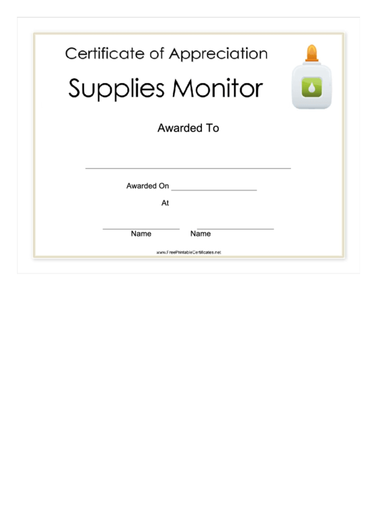 Supplies Monitor Appreciation Certificate Printable pdf