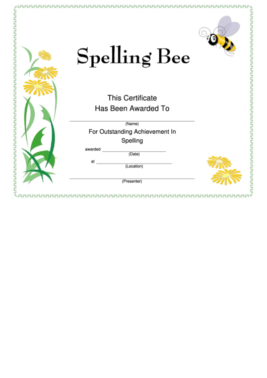 Spelling Bee Certificate Printable pdf