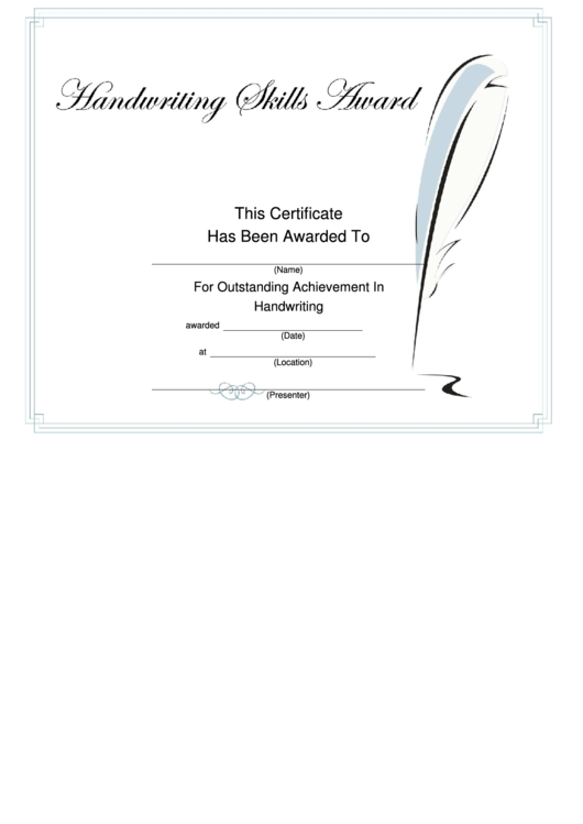 Handwriting Achievement Certificate Template Printable pdf