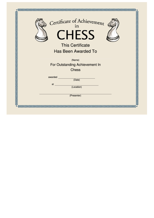 Certificate Of Achievment In Chess Template Printable pdf