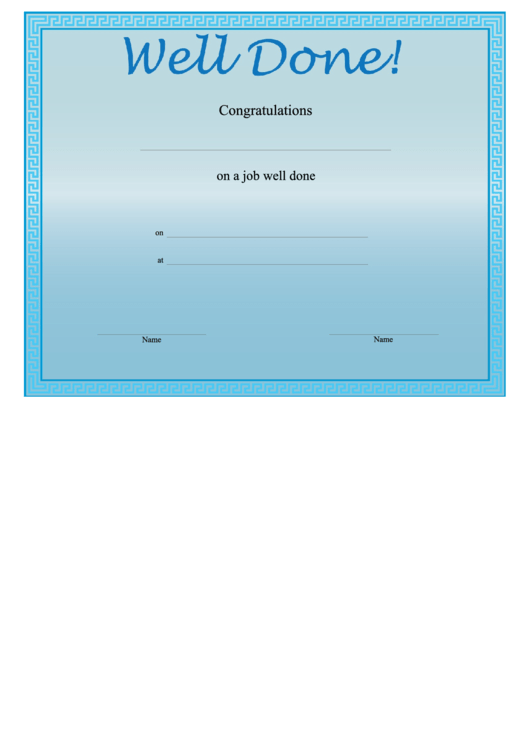 Well Done Certificate Printable pdf